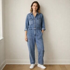 Universal Thread Denim Utility Jumpsuit Size 12 Relaxed Straight-Leg Pockets